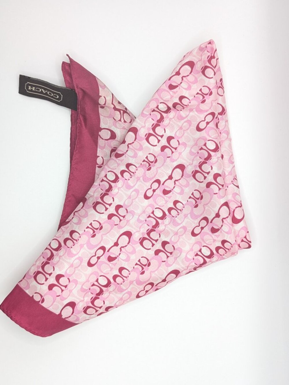 Coach Signature C Silk Square Scarf | Fuchsia Pink | 100% Silk | Y2K Logo Print - Picture 3 of 4